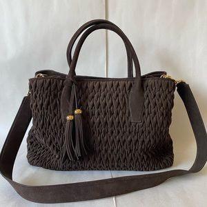 Suede handbag by Suarez of New York. Made in Italy.